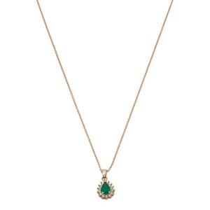 I. REISS  Israel 14kt Gold Green Agate Diamond Pendant Necklace